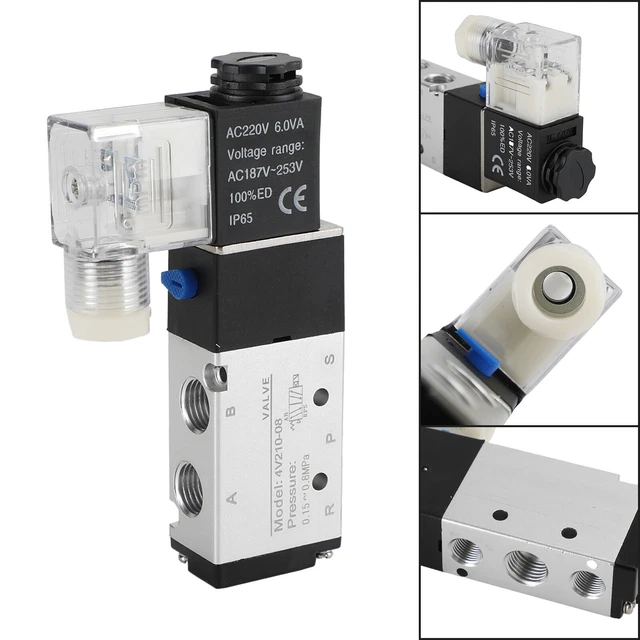 Aexit Elettrovalvola Pneumatica A Solenoide 3 Vie 2 Posizioni Q23XD-2L, AC 380V, Attacco Tubo 8mm, Pressione 0-0.8 Mpa - 2