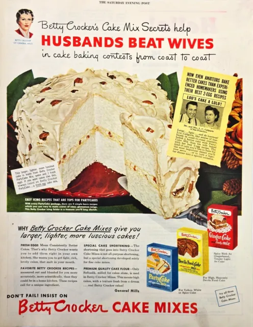 Betty Crocker Cake Mixes General Mills January 1950 Vintage Print Ad 10x13