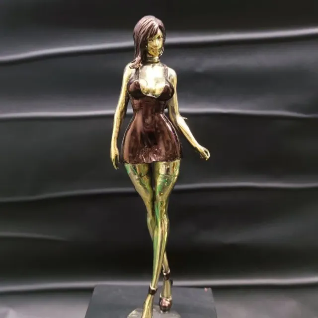 10"Chinese Bronze Copper Statue Hand Carved Beauty Girl Figurine
