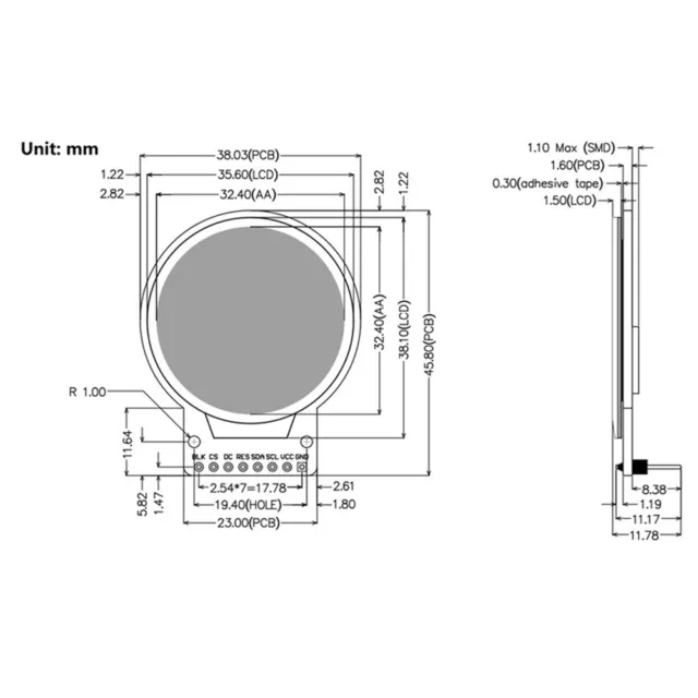 4 Zeilen SPI Schnittstelle für einfache Integration 1 28 Zoll TFT LCD rundes Di