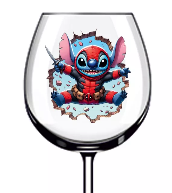 12x Inspirada en Stitch Superhero Botella de Vino Botella Vaso Vinilo Pegatina Calcomanía
