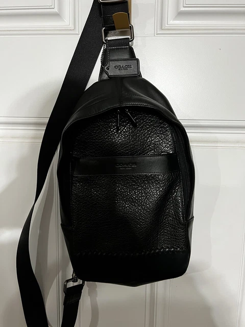 Mens Coach Black Pebbled Leather Crossbody Sling Bag-