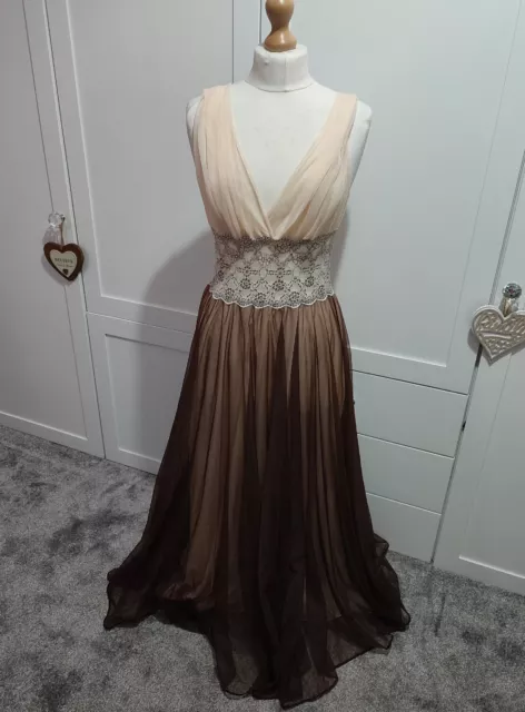 Abito da notte vintage doppio strato in nylon taglia 38"" marrone busto cravatta femmina