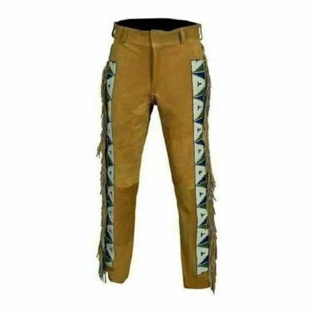 Men Cowboy Pant Men Western Pant Men Native Indian Pant Men Leather Beaded Pant