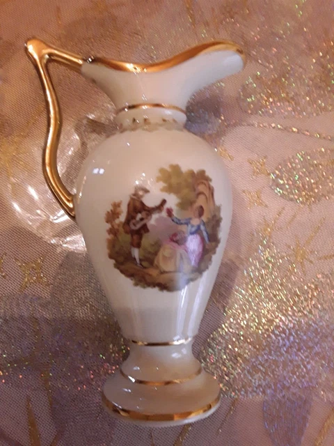 Broche Ancienne En Porcelaine De Limoges - Scène Galante Avec Boîte - Laiton