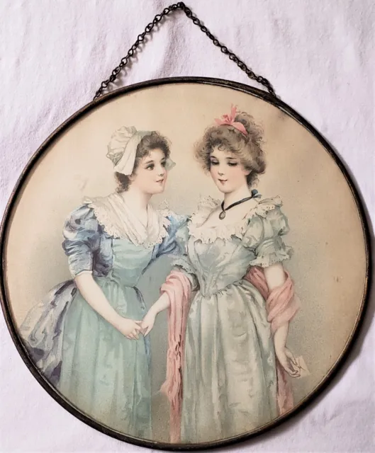 Antique Flu Cover/Victorian Colonial Women/ Stove Pipe Wall Picture/Print Ladies
