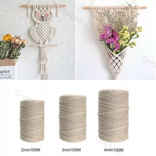 100M Natural Beige Cotton 3mm Twisted Cord Rope Artisan Macrame String DIY  Craft