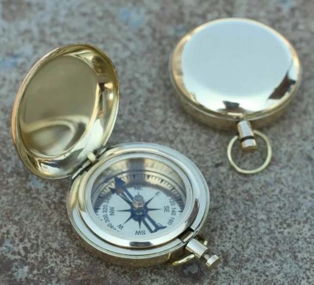 Lots of 3 PC's Solid Brass 2.5 Inch Push Button Nautical Vintage Pocket Compass