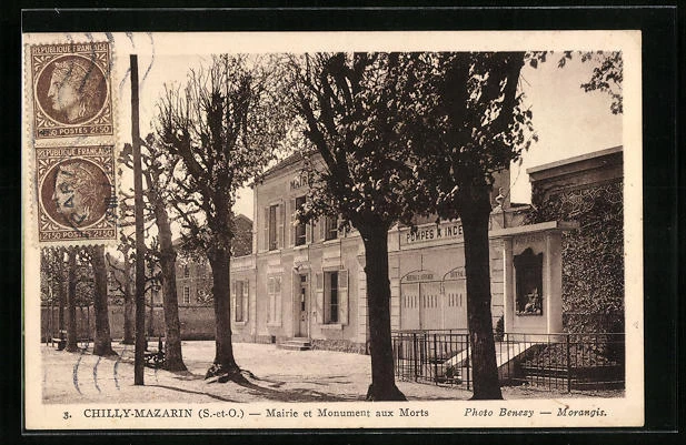 CPA Chilly-Mazarin, Mairie et Monument aux Morts