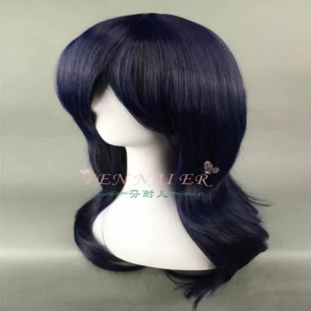 Deep blue black girl long curly hair tilted frisette cos wig hot design wigs