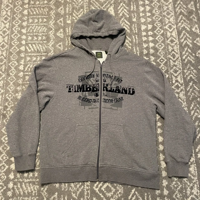 Timberland Hoodie Mens Sz XL Sweater Jacket Sweatshirt Front Spell Out Full Zip
