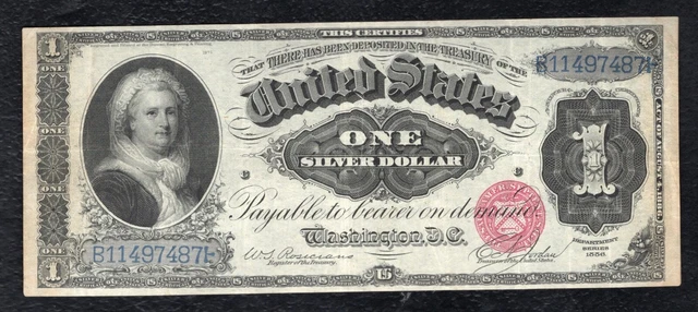 Fr. 215 1886 $1 One Dollar “Martha” Silver Certificate Currency Note Very Fine+