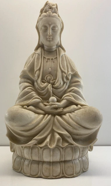 Vintage 12.5 in China Buddhism Temple White Kwan-Yin GuanYin Buddha Statue