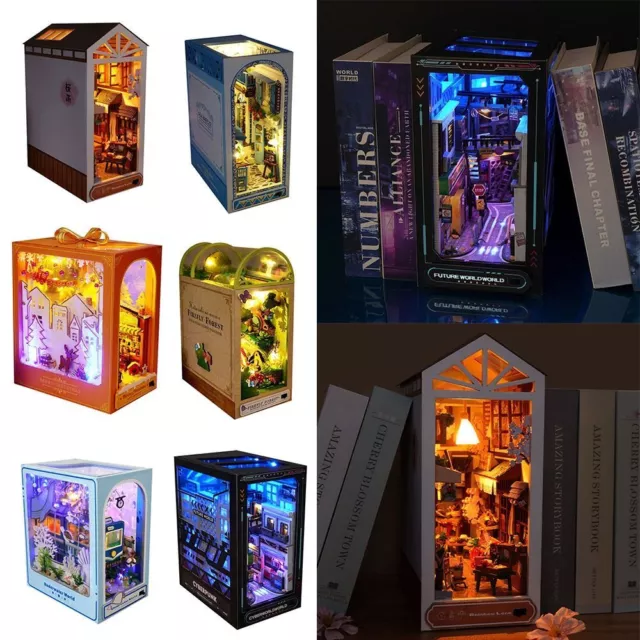 LED Light Miniature Dollhouse Model Kit Puzzle Bookshelf Decoration  Kids Gift