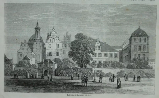 Das Schloss in Darmstadt Orig. Holzstich 1871