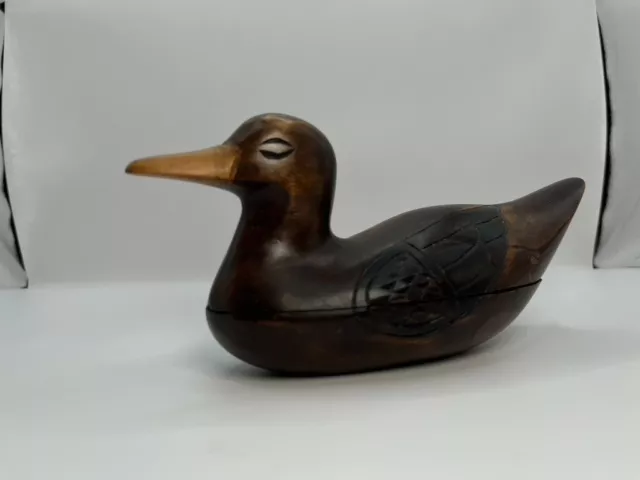Vintage Handmade Duck Decoy Folk Art Trinket Box