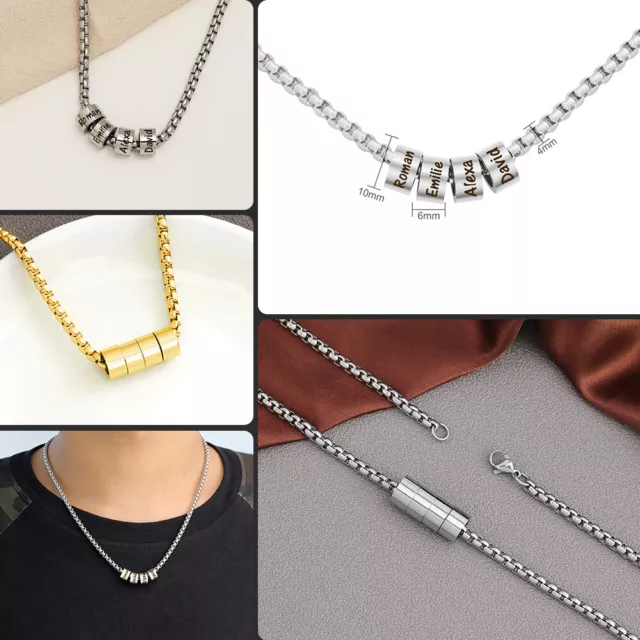 Personalized DIY Beads Necklace Silver Name Pendant Charm Chain For Men Women