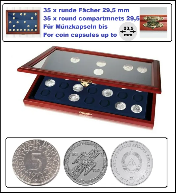 Wood Münzvitrine Germany Safe 5912 5 DM 5 Mark GDR commemorative coins