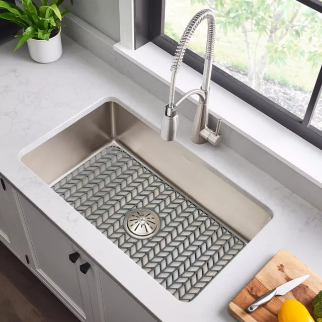 Kitchen Sink Mat Drain Pad Protectors 26 x 14 inch Non-Slip Silicone Mat Grid