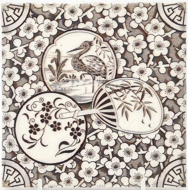 Antique Fireplace Tile Aesthetic Movement Japanesque Transfer Printed  AE5