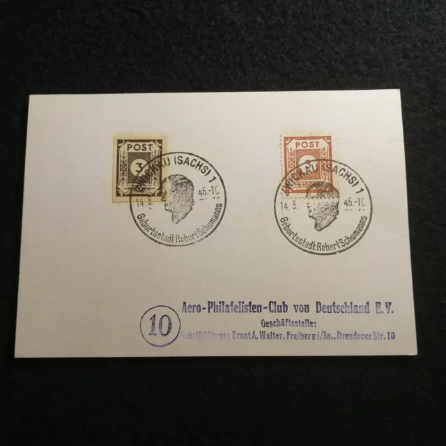 Alliierte Besetzung SBZ 14.08.1946-Postkarte Zwickau,Philatelisten Club