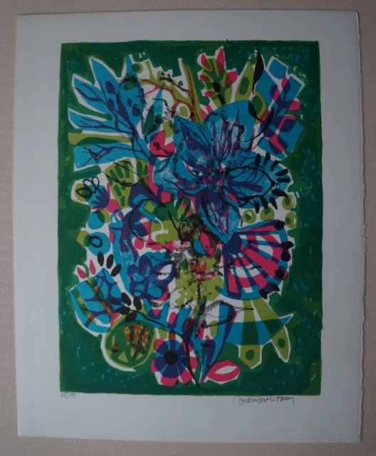 Lithographie  COMPOSITION  FLORALE  Signé  MICHELE VAN HOUT LE BEAU