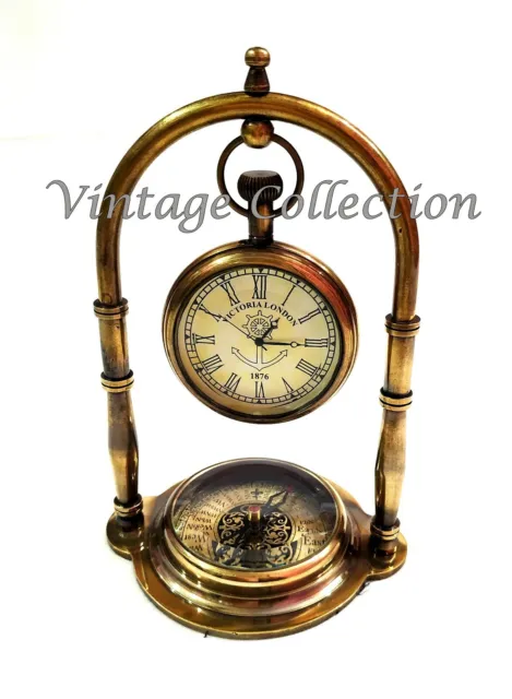 Antike nautische viktorianische London Messing Tischuhr Dekor Uhr mit Kompass