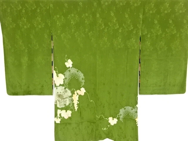 42158# Japanese Kimono / Antique Haori / Mon Kinsha / Shibori / Grapes