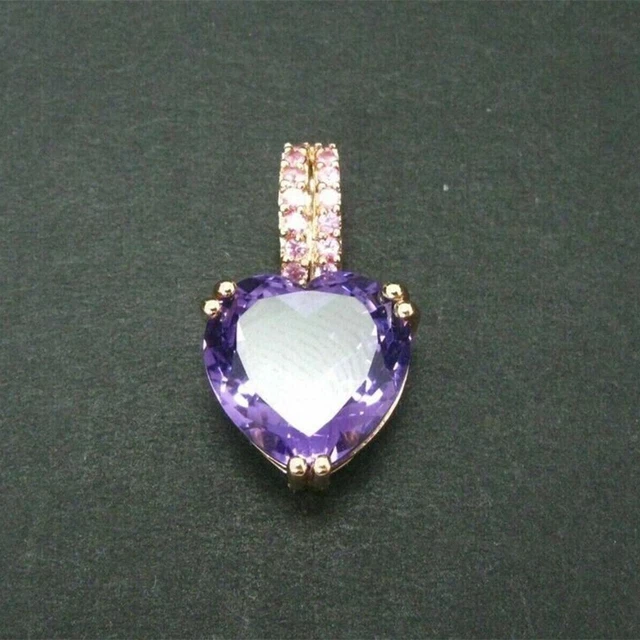 Simulated Amethyst & Diamond Heart Pendant Free Chain in Rose Gold Plated Silver