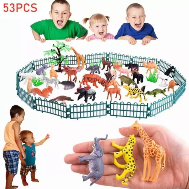 Wild Animals Zoo Safari Farm Children Gift 53Pcs Animal Figures Toy Kids U3T4