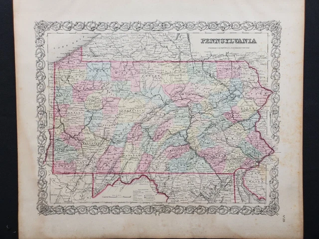 1855 Colton Map - Pennsylvania - 100% Genuine Antique