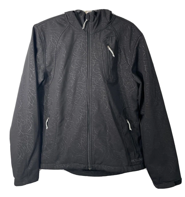 Double Diamond Womens Medium Black Soft Shell Hooded Zip-up Fleece Lined Jacket