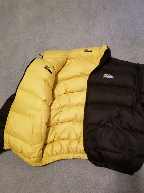 VTG FIRST DOWN Reversible Puffer Jacket Black Yellow Down