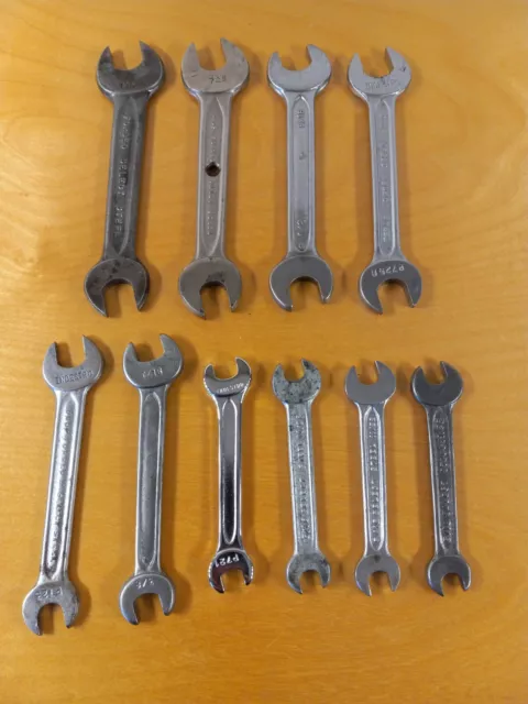 Lot of 10 Vintage Indestro Dropped Forged Open End Wrenches, Made in USA