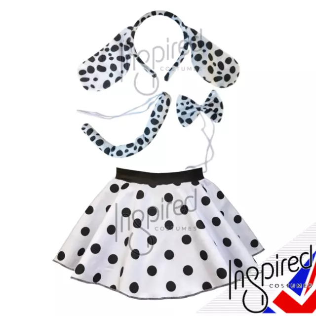 Girl HALLOWEEN Costume DALMATIAN Fancy Dress COSTUME 12" SKIRT Set Ears Tail