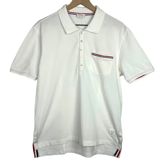 Thom Browne XL Authentic White Classic Pique Short Sleeve Preppy Polo Shirt $390 3