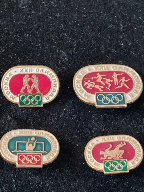4 x 1980 MOSCOW OLYMPICS PIN BADGES..BOXING,JUDO,WATER POLO EXCELLENT CONDITION
