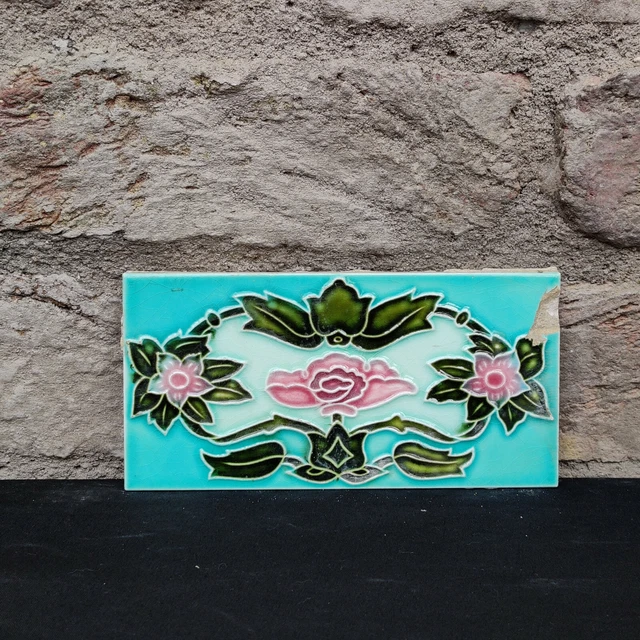1940 Vintage Architecture Furniture Tile Floral Majolica Art Nouveau Japan CT158