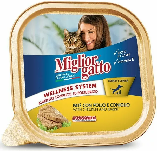 PATE MIGLIOR GATTO UMIDO PATE DI POLLO E CONIGLIO CIBO PER GATTI VASCHETTA 100g