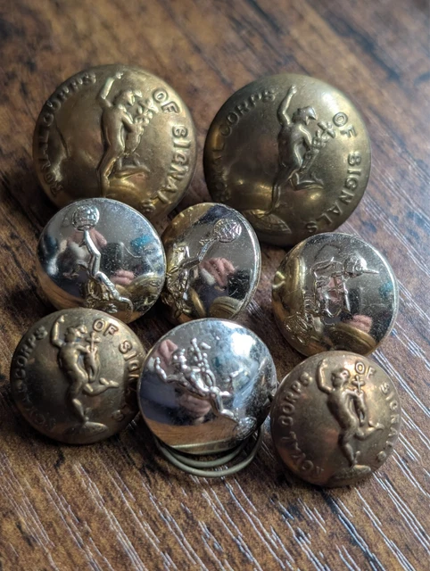 8 X VINTAGE WWII Royal Corp of Signals Metal Buttons 6 x 18mm 2 x 26mm ...