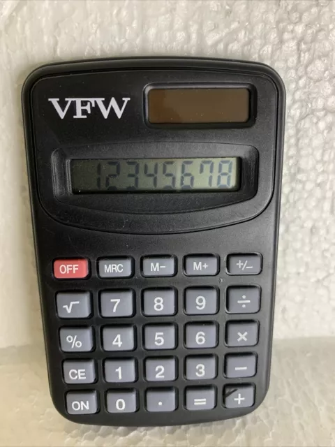 Vfw Vintage Mini Solar Pocket Calculator Black  4" X 2 1/2"