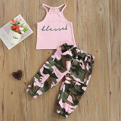 Toddler Kids Baby Girl Clothes Set Vest Top Tank Camo Pants Trousers Outfits