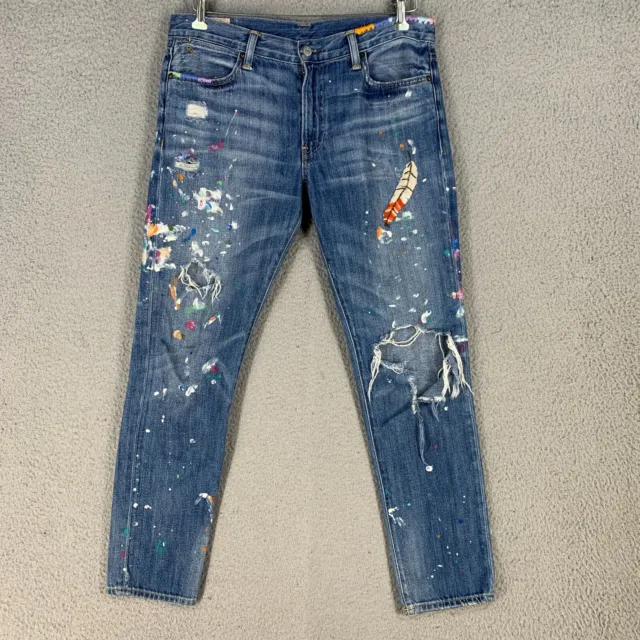 Polo Ralph Lauren Jeans 29 Blue Astor Slim Boyfriend Paint Splatter Embroidery