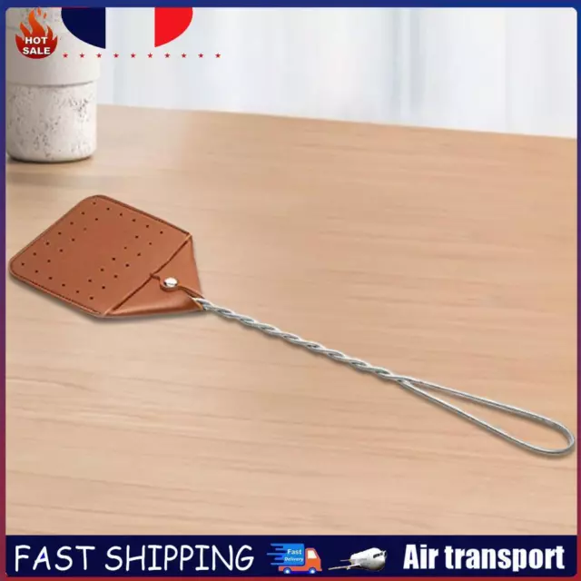 Leather Fly Traps with Stainless Steel Handle Fly Swatter Manual (Brown) FR