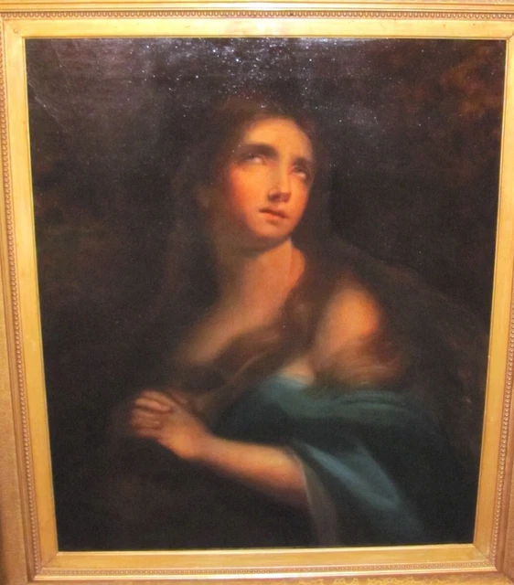 Antique Italian School Oil on Canvas Painting Mary Magdalene 19th Century