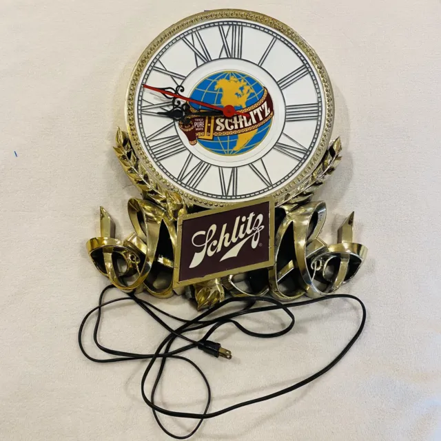 Vintage Schlitz Beer Wall Globe Clock 14 " x 17 " Bar Sign Light Clock Broke