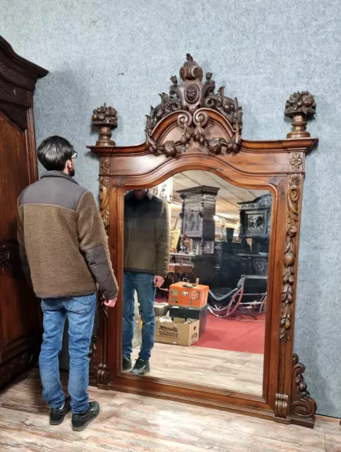 Très très important Miroir de Château style Renaissance en noyer / H225 x 168 cm