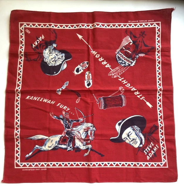 VTG 1949 NATIONAL BISCUIT -STRAIGHT ARROW & Steve Adams Bandana Hankie-RARE FIND