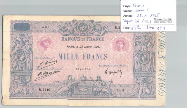 Banconota Francia - 1000 Franchi - 28/1/1926 - Fayette 36 (42) Pick 67h - N° 535