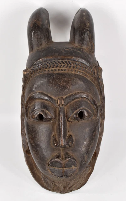 Baule Portrait Mask Horns Kpan Mblo Ivory Coast African Art